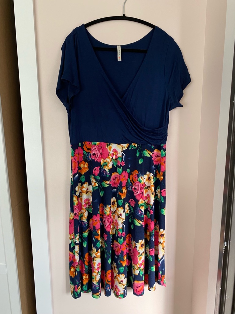 ModCloth Navy Floral Wrap-Style Women's Dress